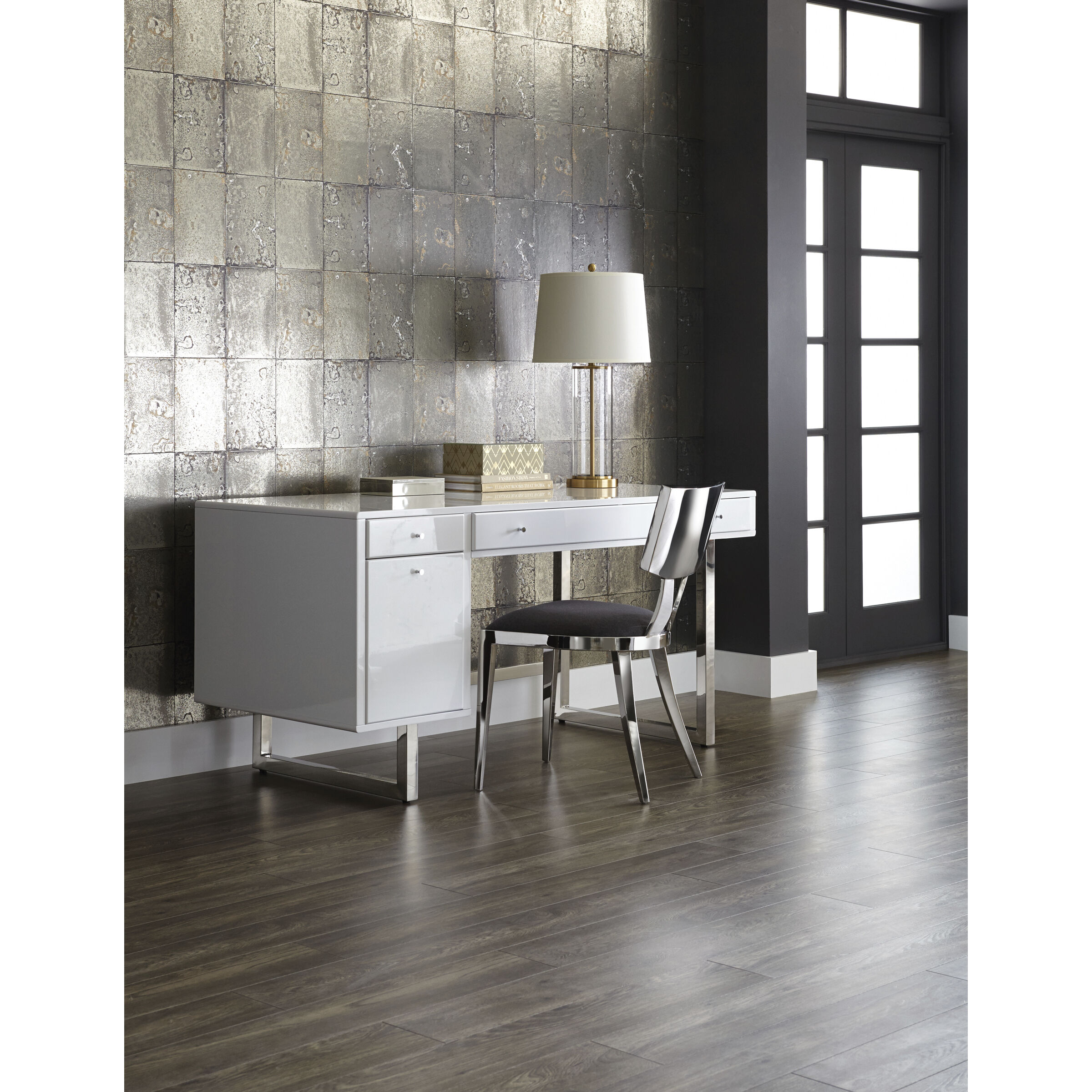 Camden 63 X 28 inch High Gloss White / Polished Desk